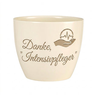 Personalisierter Blumentopf — Geschenk Intensivpfleger Danke — Detailansicht der Lasergravur