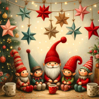 Weihnachtswichtel Lykke mit Freunden unter Sternen. Weihnachtsgeschichte mit Bastelanleitung.