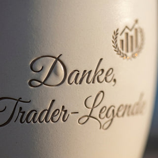 Personalisierter Blumentopf — Danke-Geschenk für Trader & Börsenprofis — Detailaufnahme