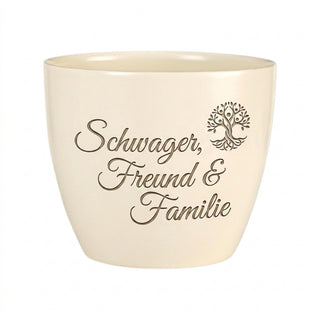 Personalisierter Blumentopf mit Gravur — Geschenk für Schwager zum Geburtstag — Detailansicht der Lasergravur