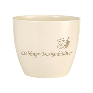 Blumentopf mit Gravur 'Lieblings-Maskenbildner' — Danke Geschenk — Detailansicht der Lasergravur