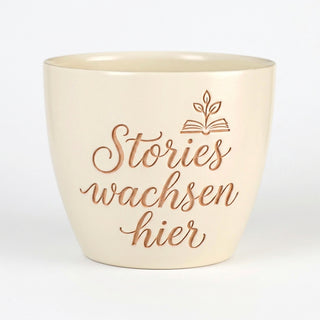 Personalisierter Blumentopf mit Gravur — Geschenk für Bücherwürme — Detailansicht der Lasergravur