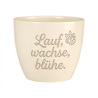 Personalisierter Blumentopf mit Gravur — Motivationsgeschenk für Läuferinnen — Detailansicht der Lasergravur
