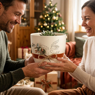 Personalisierter Blumentopf mit Gravur — Danke Geschenk Optikerin — als persoenliche Geschenk-Uebergabe