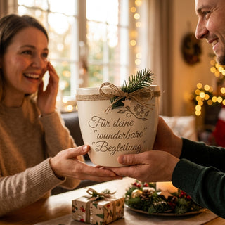 Personalisierter Blumentopf — Geschenk Geburtsvorbereiterin Danke — als persoenliche Geschenk-Uebergabe
