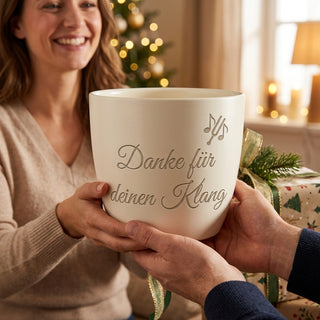 Personalisierter Blumentopf mit Gravur — Danke Geschenk Organist Kirchenmusiker — als persoenliche Geschenk-Uebergabe