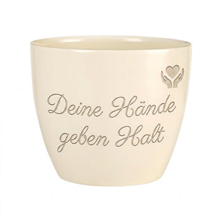Personalisierter Blumentopf mit Gravur — Geschenk Intensivpfleger — Detailansicht der Lasergravur