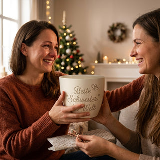 Personalisierter Blumentopf „Beste Schwester der Welt“ — Geschenk für Schwester — als persoenliche Geschenk-Uebergabe