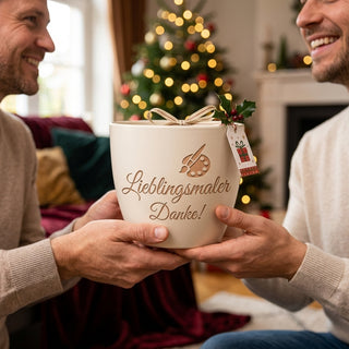 Personalisierter Blumentopf — Dankeschön Geschenk für Maler & Künstler — als persoenliche Geschenk-Uebergabe