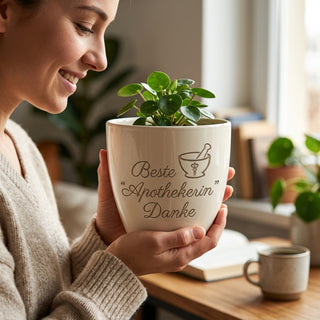 Personalisierter Blumentopf — Geschenk Pharmazeut & Apothekerin — im Wohnambiente
