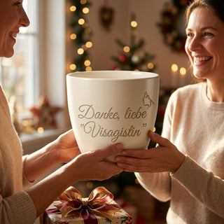Personalisierter Blumentopf mit Gravur — Geschenk Make-up Artistin — als persoenliche Geschenk-Uebergabe