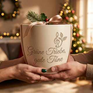 Einzigartiger Blumentopf mit Gravur für Musiker – Geschenk für Hobbymusiker — als persoenliche Geschenk-Uebergabe