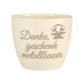 Einzigartiger Blumentopf mit Gravur für Metallbauer – Danke — Detailansicht der Lasergravur