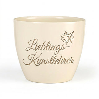 Personalisierter Blumentopf 'Lieblings-Kunstlehrer' — Geschenk Kunstlehrer Abschied — Detailansicht der Lasergravur