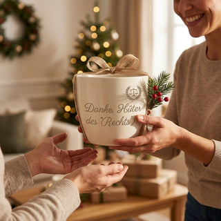 Personalisierter Blumentopf mit Gravur — Danke Geschenk für Justizbeamte — als persoenliche Geschenk-Uebergabe