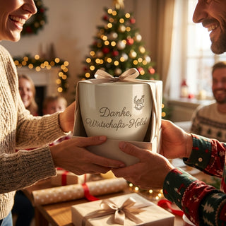 Personalisierter Blumentopf mit Gravur — Geschenk Wirtschaftsingenieur Abschied — als persoenliche Geschenk-Uebergabe