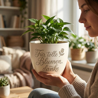 Persönlicher Blumentopf mit Gravur – Das ideale Geschenk vom Blumenhändler — im Wohnambiente