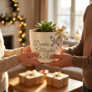 Gravierter Blumentopf Abschied — Geschenk für Anlagenmechaniker — geschenk_uebergabe
