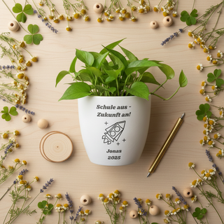 Geschenk Schulabschluss - Blumentopf graviert - Schule aus, Zukunft an