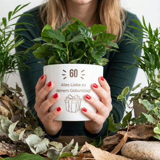 personalisierter Blumentopf Geburtstag „Glossy White“