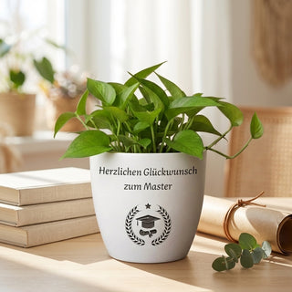 Abschlussgeschenk - Blumentopf graviert - Glückwunsch zum Master