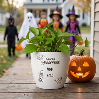 Besonderes Geschenk - Blumentopf graviert - Erstes Halloween
