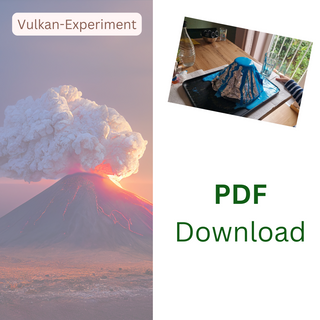 Vulkan-Experiment für Kinder: Ausbrechender Vulkan und Foto eines selbstgebauten Vulkanexperiments. PDF-Download der Anlei...