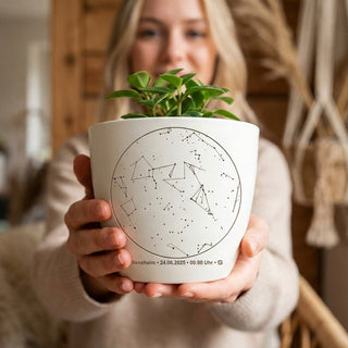 Geschenk Sternenbild personalisiert - gravierter Blumentopf Himmel zur Geburt, Hochzeit und anderen Anlässen mit Ort, Datum, Uhrzeit