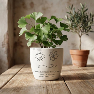 Geschenk zum Einzug - Blumentopf graviert - Liebe, Lachen & Glück