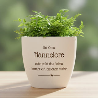 Familiengeschenk - Blumentopf graviert - Oma, Leben schmeckt süßer