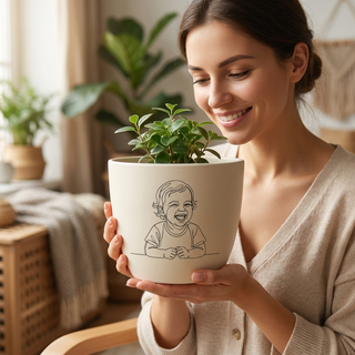 One Line Art Blumentopf personalisiert – Gravur deines Lieblingsfotos