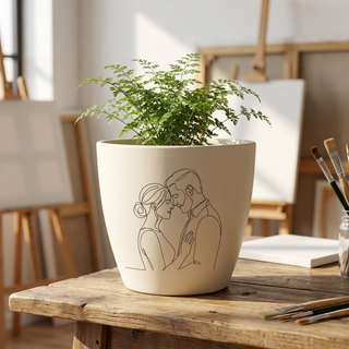 One Line Art Blumentopf personalisiert – Gravur deines Lieblingsfotos