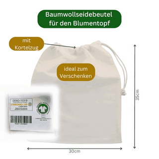 Baumwoll-Geschenkbeutel (30x35cm) für Löwen-Blumentopf, ideal zum Verschenken.