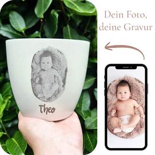 Fotogravur Blumentopf personalisiert - Erinnerungsstück