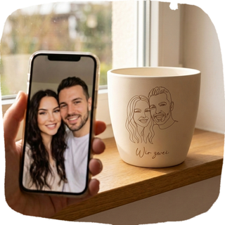 Selfie-Topf – dein Foto als One-Line-Art graviert