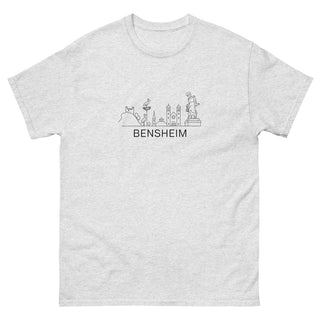 Graues T-Shirt mit Bensheim Skyline-Design, Unisex, von Naturmacher, stilvoll und bequem.