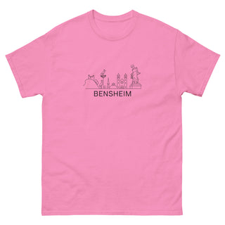 Rosa T-Shirt mit Bensheim Skyline-Design, Unisex, von Naturmacher.