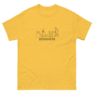 Gelbes T-Shirt mit Bensheim Skyline-Design, Unisex, von Naturmacher.