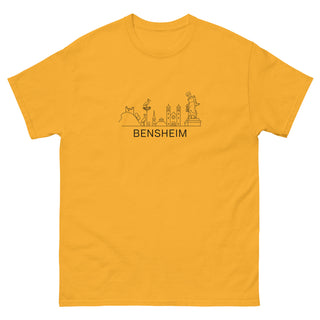 Gelbes T-Shirt mit Bensheim Skyline-Design, Unisex, von Naturmacher.