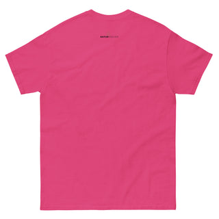 Rosa Unisex-T-Shirt von Naturmacher mit Bensheim Skyline, Rückansicht.