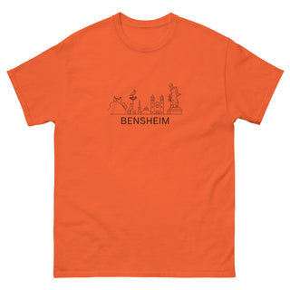 Orange T-Shirt mit Bensheim Skyline-Design, Unisex, von Naturmacher.