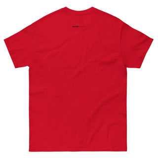 Rotes Unisex-T-Shirt von Naturmacher mit Bensheim Skyline auf der Rückseite.