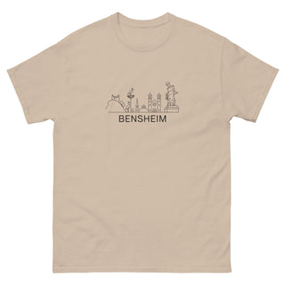 Beiges T-Shirt mit Bensheim Skyline-Design, unisex, von Naturmacher.