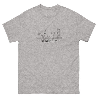 Graues T-Shirt mit Bensheim Skyline-Design, Unisex, von Naturmacher.