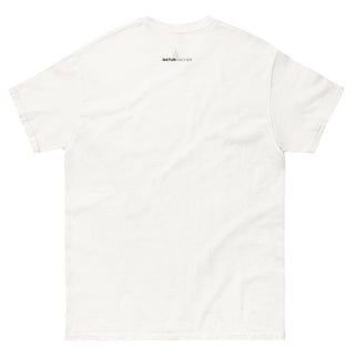 Weißes Unisex-T-Shirt von Naturmacher mit Bensheim Skyline, Rückansicht.