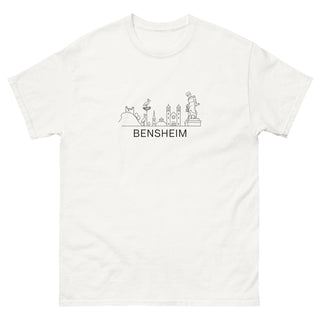 Weißes T-Shirt mit Bensheim Skyline-Design, Unisex, von Naturmacher.