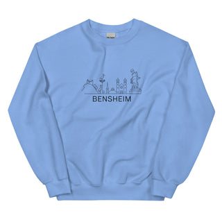 Blaues Bensheim Skyline Sweatshirt von Naturmacher, ideal für kühle Tage, zeigt Bensheim-Motive.