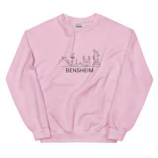Rosa Sweatshirt mit Bensheim Skyline-Design, ideal für Heimatverbundene, von Naturmacher.