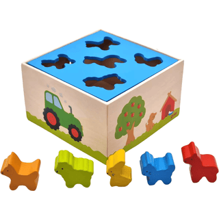 Goki Bauernhoftiere Sortierbox aus Holz mit bunten Tierformen zum Zuordnen. Fördert spielerisch Motorik und Zuordnungsverm...