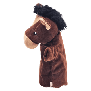 Braune Pferd-Handpuppe von goki. Weiches Plüschtier für Kinder zum Spielen und Kuscheln.